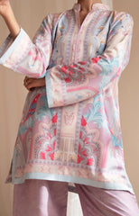Patterned shirt with floral design on a beige background